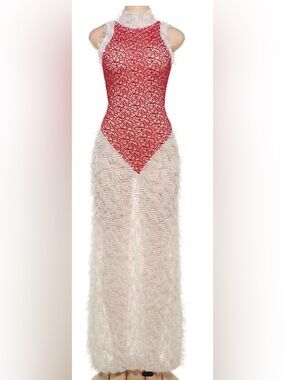 Sheer Red Lace and Ivory Feathered Nightdress